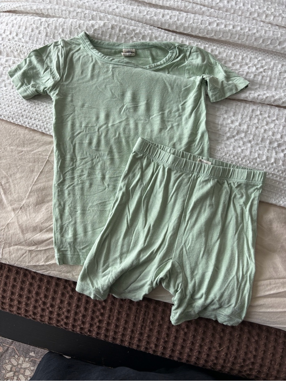 Kids Light Green Pajama Set - Short Sleeve Top & Shorts